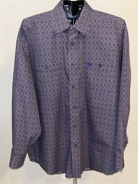 Wrangler George Strait Shirt Mens XL Purple Geometric Medallion Western EUC